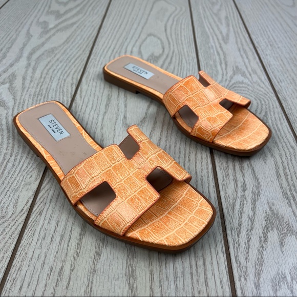 Steven By Steve Madden | Shoes | Steven New York Enida H Slide Sandals 8m  Orange Croc Msrp 79 Faux Leather | Poshmark